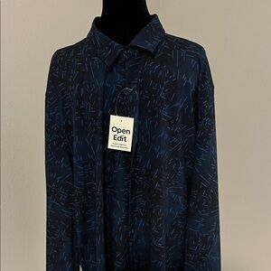 Open Edit Men's Navy Abstract Pattern Shirt